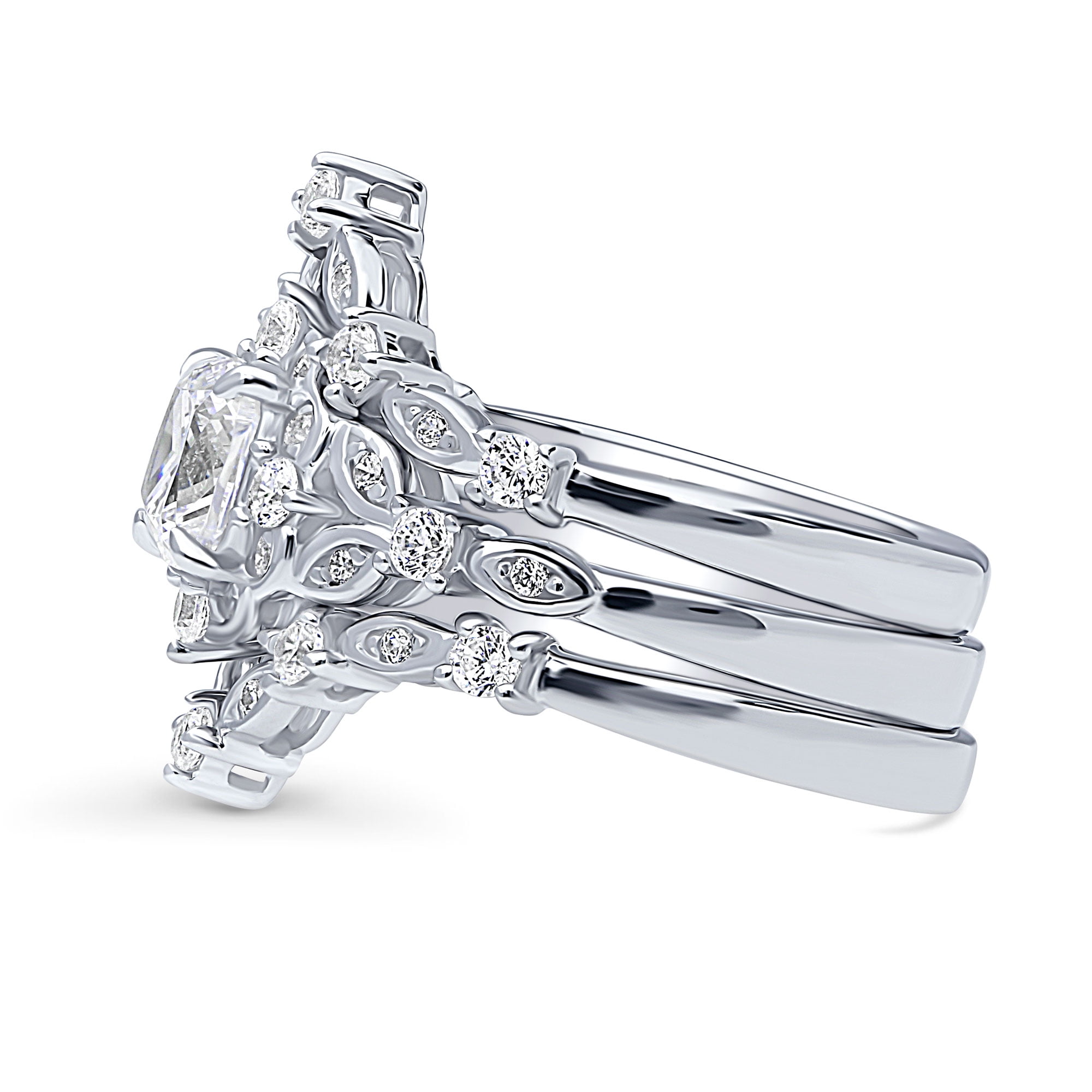 BERRICLE Sterling Silver Halo Wedding Engagement Rings Cushion Cut Cubic Zirconia CZ Wishbone Ring Set for Women, Rhodium Plated Size 10