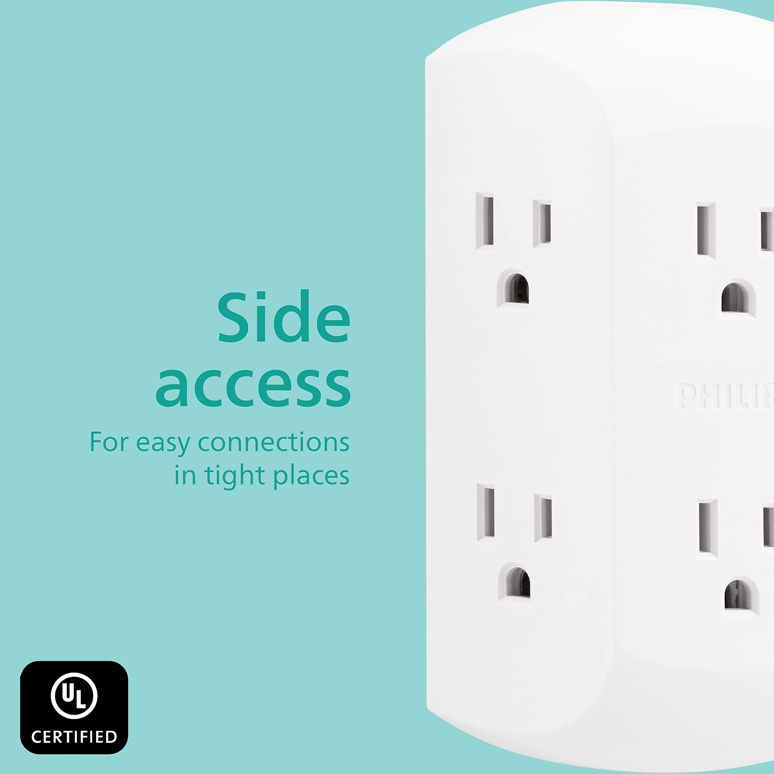 4-Pk Philips 6-Outlet Extender, Grounded Wall Tap, 3-Prong - White SPS1744WA/37