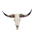 thumbnail image 1 of Cabezas de animales rústicos Decoración de pared Obra de arte Placa de pared Estatuilla Artificial Cuerno largo Cráneo Escultura de pared para Cuerno Marrón perfecl Estatua de cabeza de toro, 1 of 8