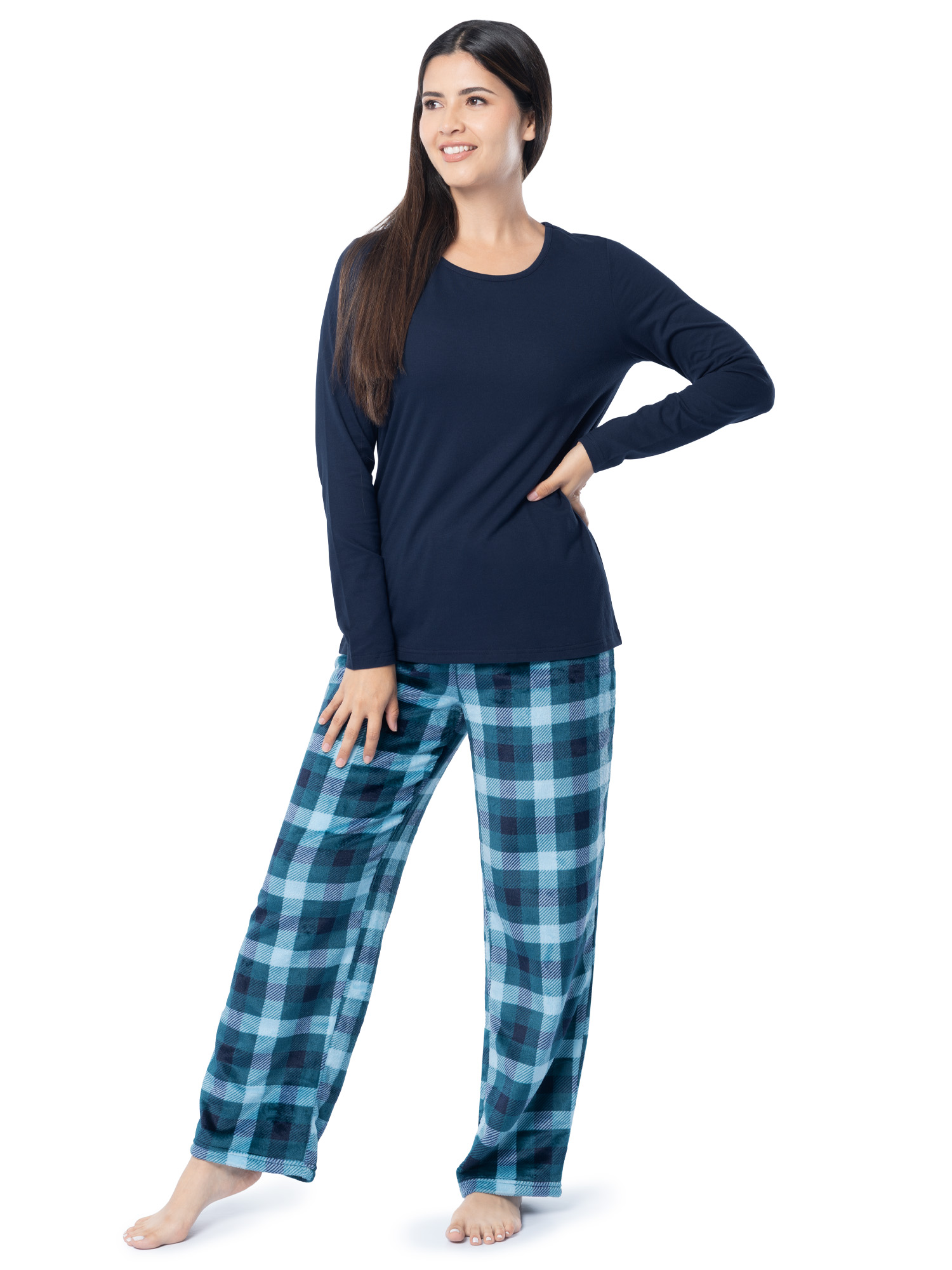 Fruit of the Loom Women's Beyond Soft Long Sleeve Top & Fleece Bottom Pajama Set, Sizes S-4X