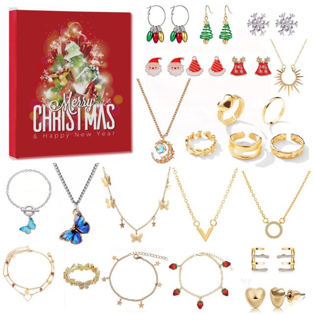 Cuenta regresiva de Navidad Calendario de Adviento Joyero Pendientes, Pendientes, Pulsera