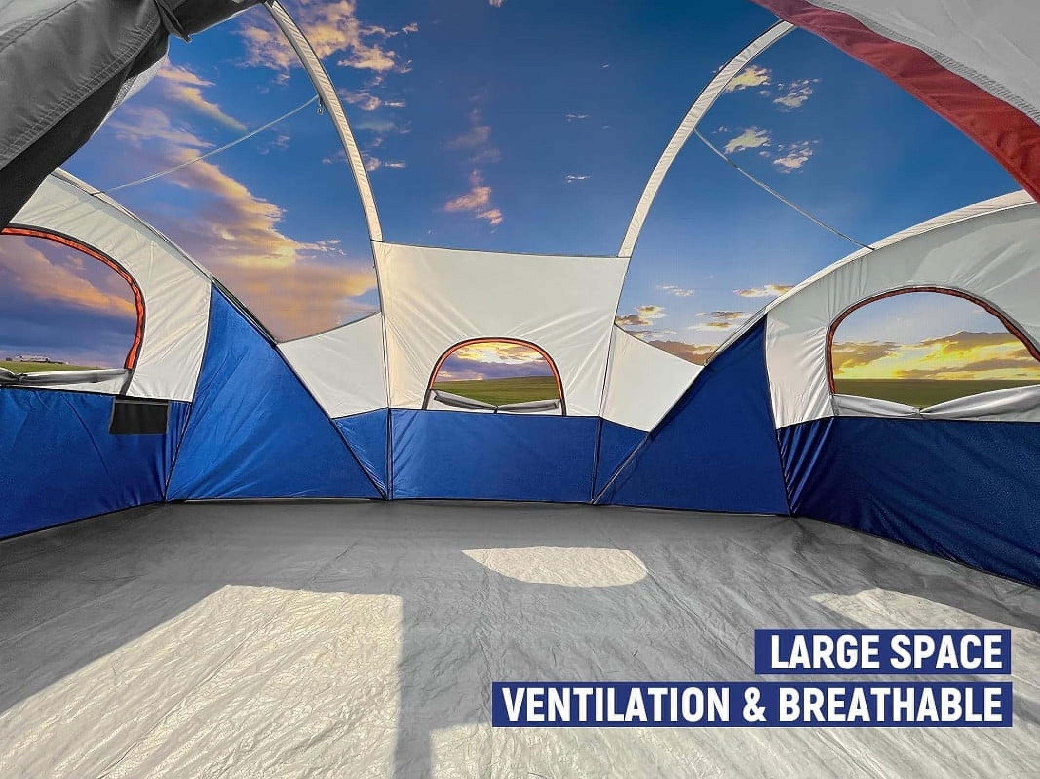 10 Person Camping Tent - Portable Easy Set Up Family Tent for Camp, Windproof Fabric Dome Tent Outdoor for Hiking, Backpacking, Traveling-14'x11'x74in(H)