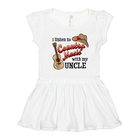 

Inktastic I Listen to Country Music with My Uncle with Guitar and Hat Girls Toddler Dress