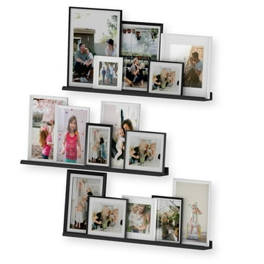 Wallniture Boston 46" Wall Picture Ledge Wood Floating Shelves Wall Mounted Bookshelf Display Rack, Black, Set of 3