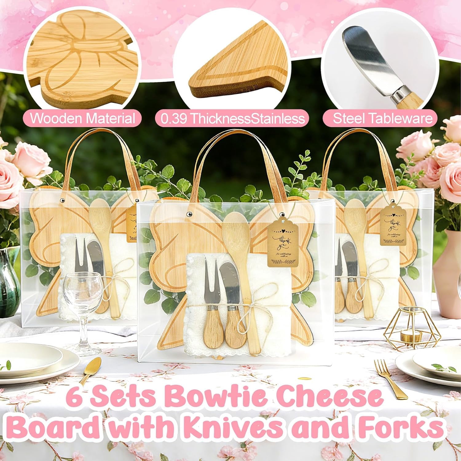 49 Pcs Bow Party Decorations Gifts Set Bows or Boots Gender Reveal Favors for Guest 6 Sets Bowtie Cheese Board with Knives and Fork Baby Shower Prizes for Game Birthday Wedding Bridal Shower Supplies