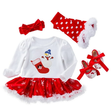 

DNDKILG Infant Baby Girls Long Sleeve Sundress Tights Shoes Headwear Spring Dress Christmas Dresses Multicolor 0-24M 59