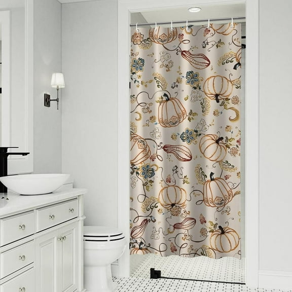 Fall Pumpkin and Floral Pattern Shower Curtain 36"x72" ,Bathroom Decorative Shower Curtains Set with 12 Hooks,Modern Waterproof Washable Shower Curtain