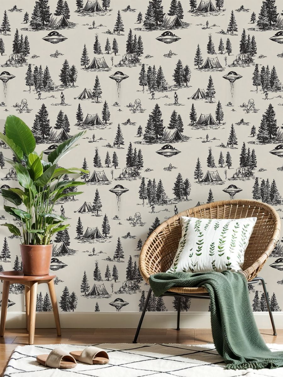 Peel and Stick Wallpaper Encounter Forest Tents Camping Scene Wall Mural 23.6in x 9.8ft Self Adhesive Removable Wall Paper Renter Friendly Wallpaper for Nursery Bedroom Cabinets