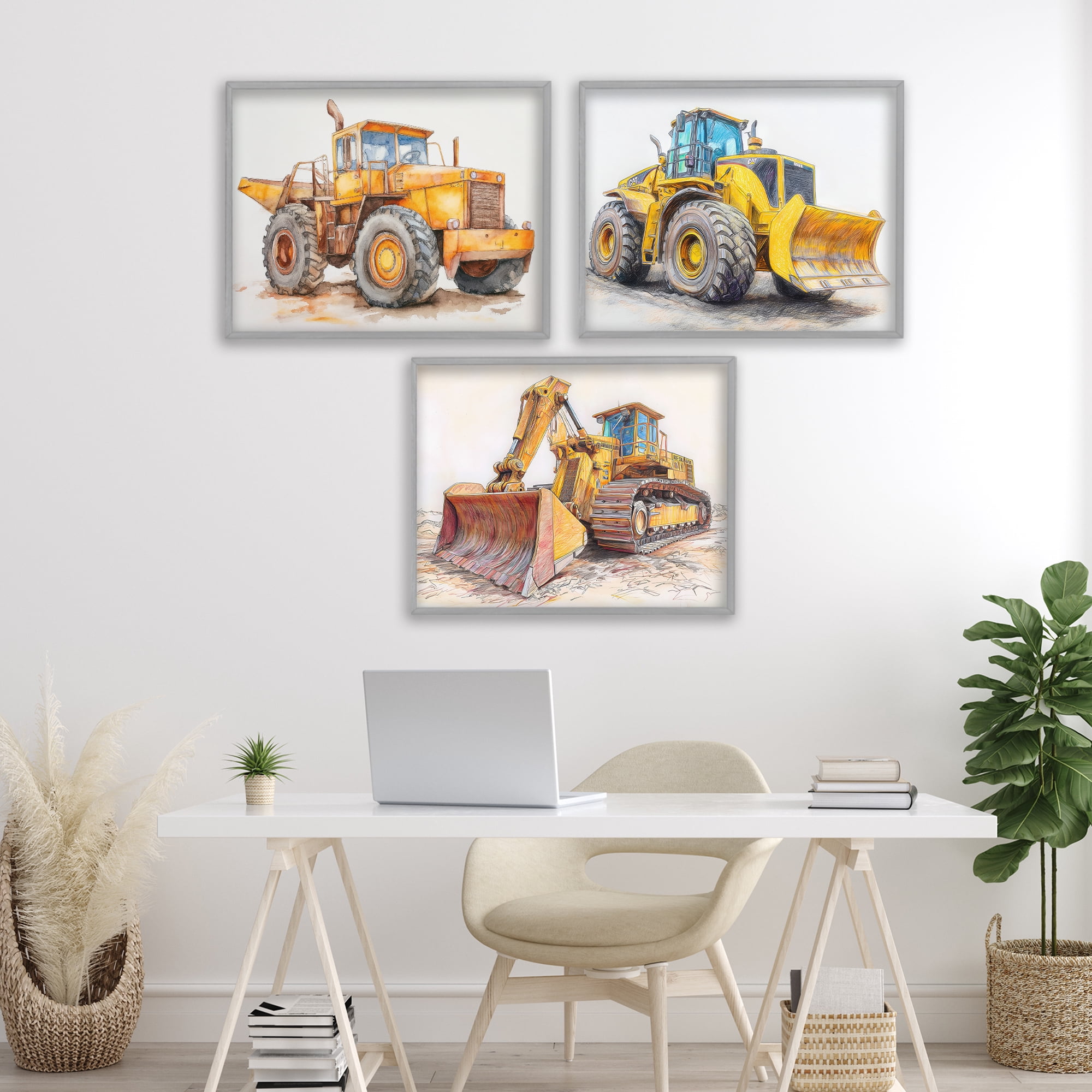 Stupell Industries Various Construction Trio 3 Piece Gray Framed Giclee Art Set, design by Steve Hunziker