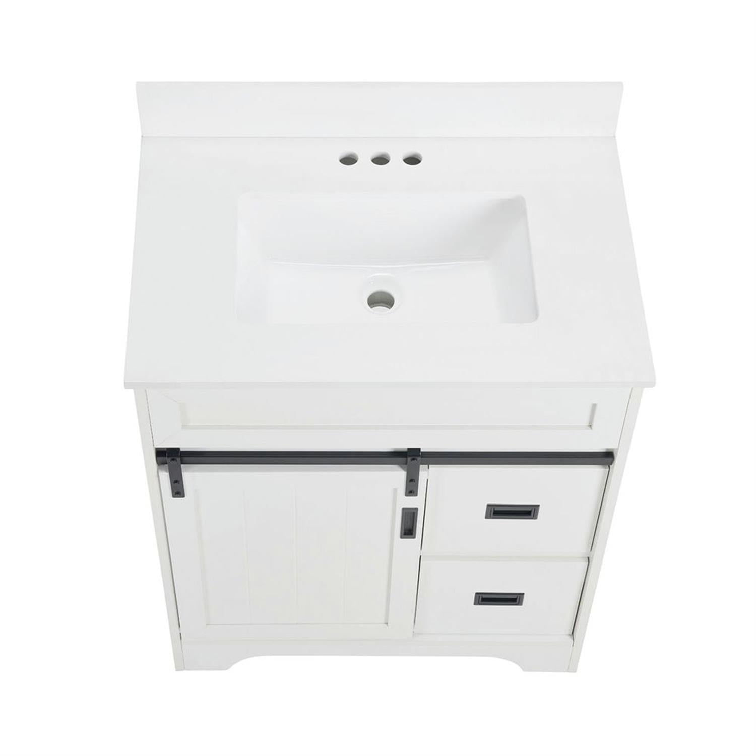 Demi Bonn 30" Freestanding Bathroom Vanity with Single Sink Combo, Farmhouse Undermount Bathroom Vanities Cabinet with Sliding Barn Doors and 2 Drawers, White