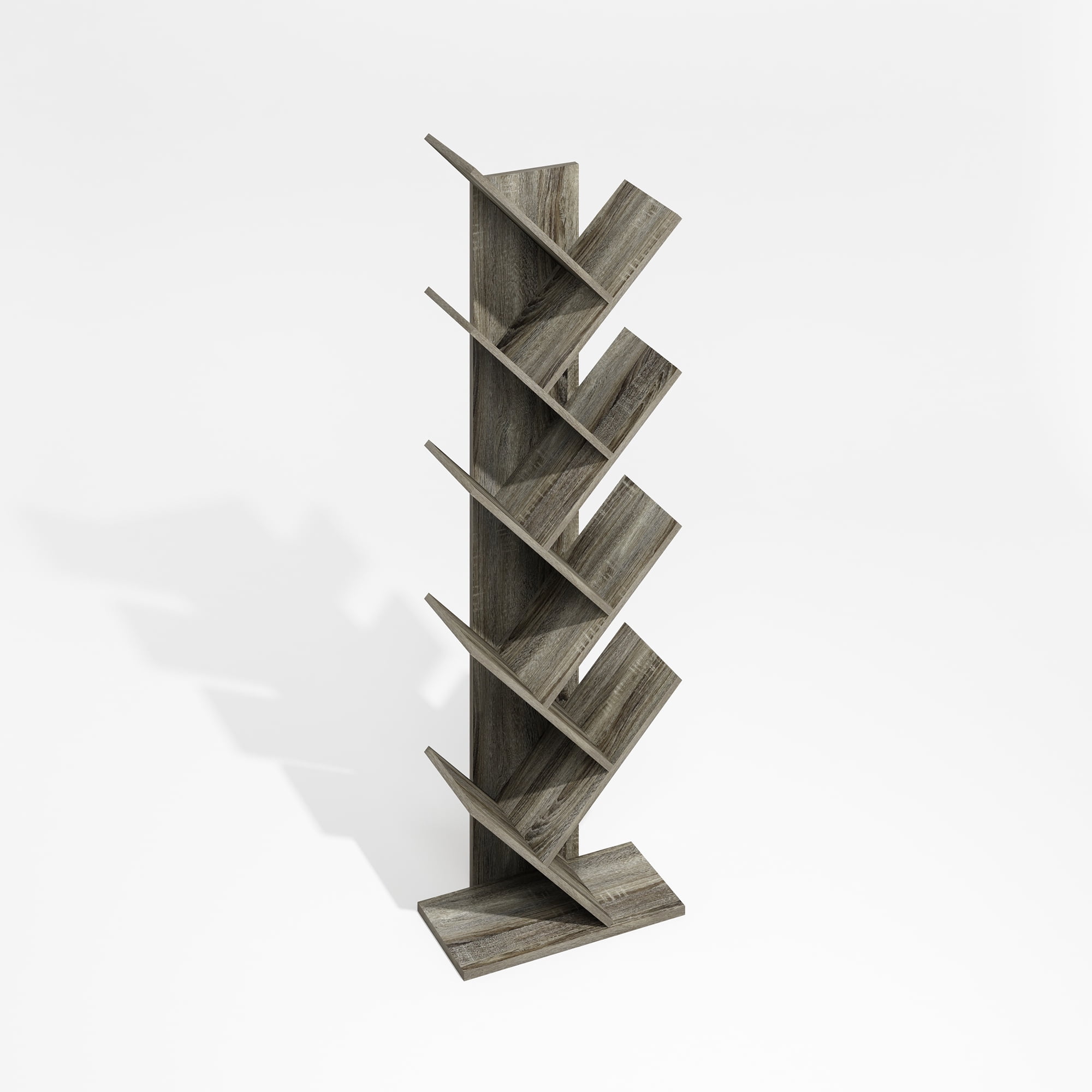 Furinno Tree Bookshelf 9-Tier Floor Standing Tree Bookcase, Oak Grey