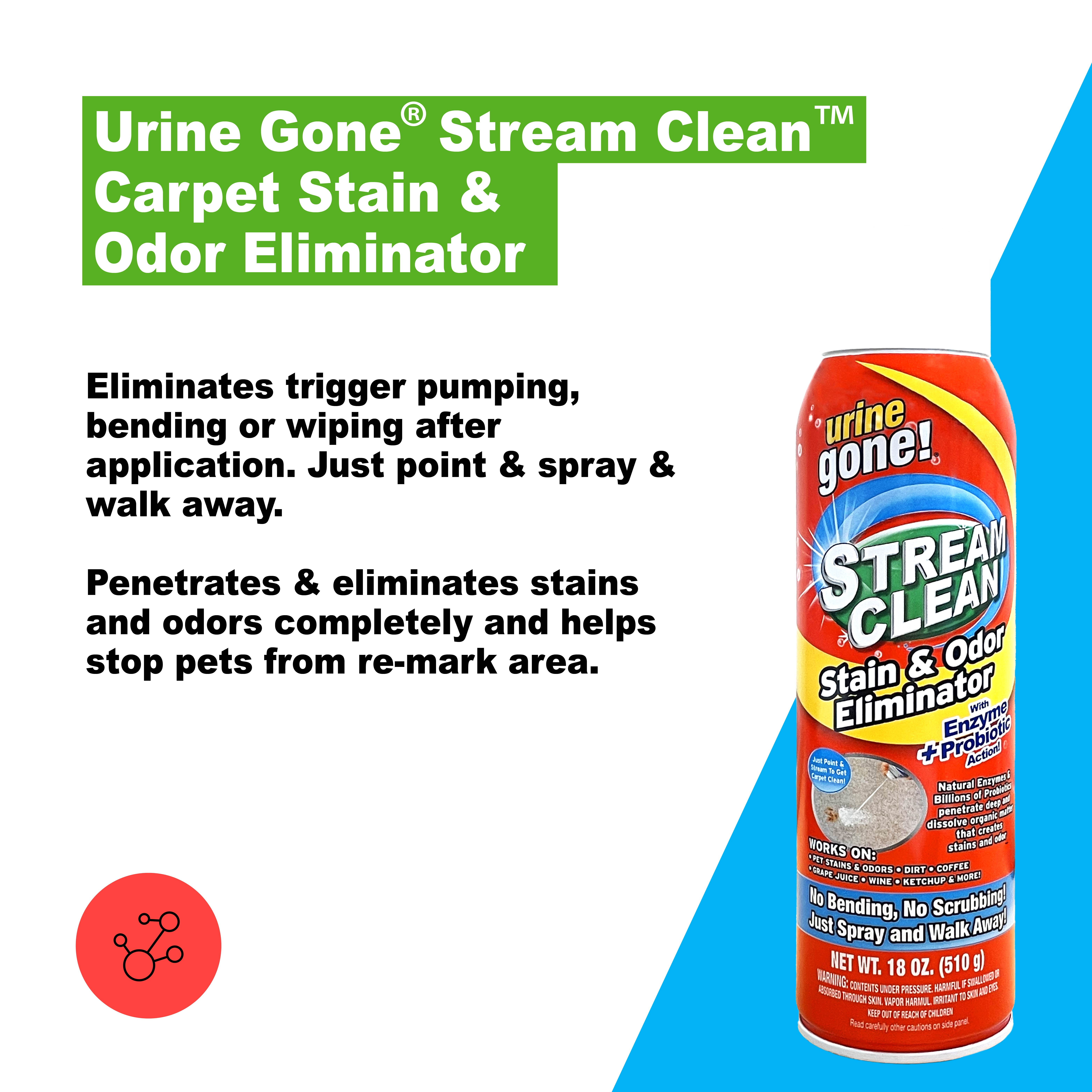 Urine Gone Stream Clean Heavy Duty Carpet Stain and Odor Eliminator for Dogs & Cats - 3-Pack, 72oz