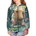 thumbnail image 4 of Chririnla Peach Bolssom Axolotl Butterfly Kids Sporty Jacket Zip Up Hooded Long Sleeve with Pockets Lightweight Athletic Top Youth Size 10-12, 4 of 7