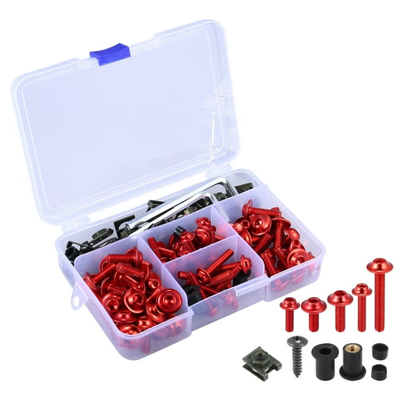137pcs Motorcycle Fairing Bolt Screws Fasteners Mounting Washers Nuts Screws Clips Red
