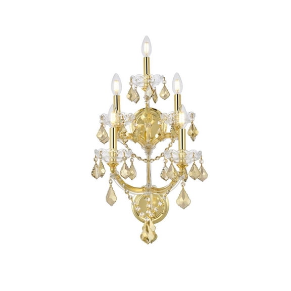 Maria Theresa 5 light Gold Wall Sconce Golden Teak (Smoky) Royal Cut Crystal
