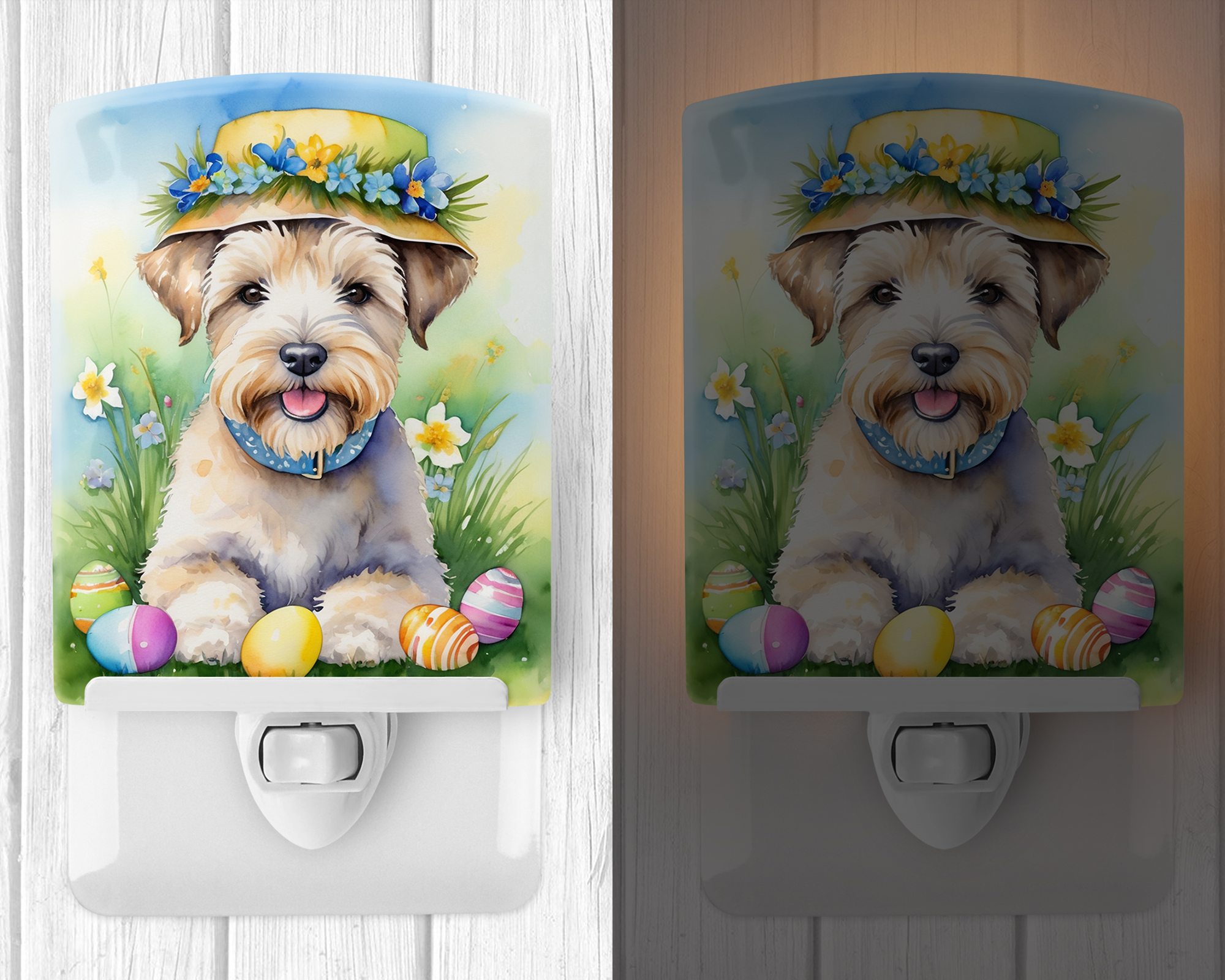 Wheaten Terrier Easter Egg Hunt Ceramic Night Light 4 in x 6 in