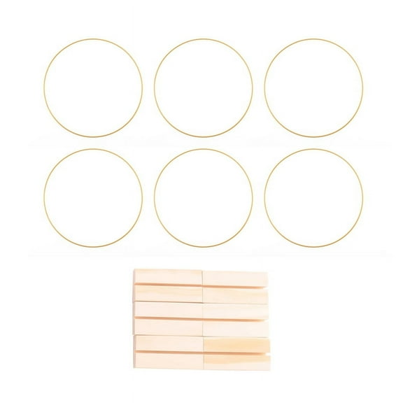 6 PCS 12 Inch Large Metal Floral Hoop Centerpiece for Table, Gold Wreath Ring with Wood Holder Stands, Rings
