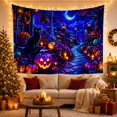 thumbnail image 3 of Magical Atmospheric Nighttime With Around House Entrance Winding, Playful Illustration for Cat Lovers, Animal Wall Decor, Halloween Gift, Tapestry Wall Hanging for Bedroom and Dorm, 3 of 7