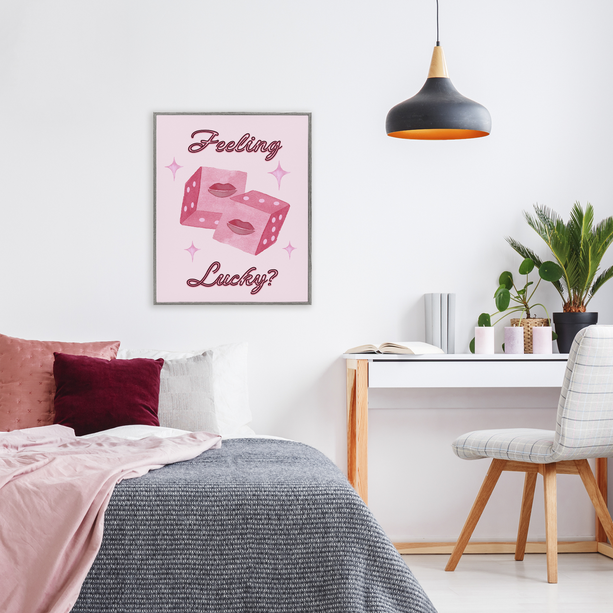 Feeling Lucky? Dice Gray Framed Giclee Art, design by Nina Jacobs