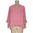 thumbnail image 7 of Khunlpohl Women's Cotton Linen Tops Ruffle 3/4 Sleeve Blouse Crew Neck Casual Shirts Summer Lightweight Top S-5XL, 7 of 7