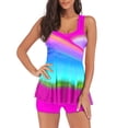 thumbnail image 1 of Womens Fashion Gradient Color Ruched Bikini Set Rainbow Swimsuit Tankini Camkini with Boy Shorts 2 PC Swimwear, 1 of 2