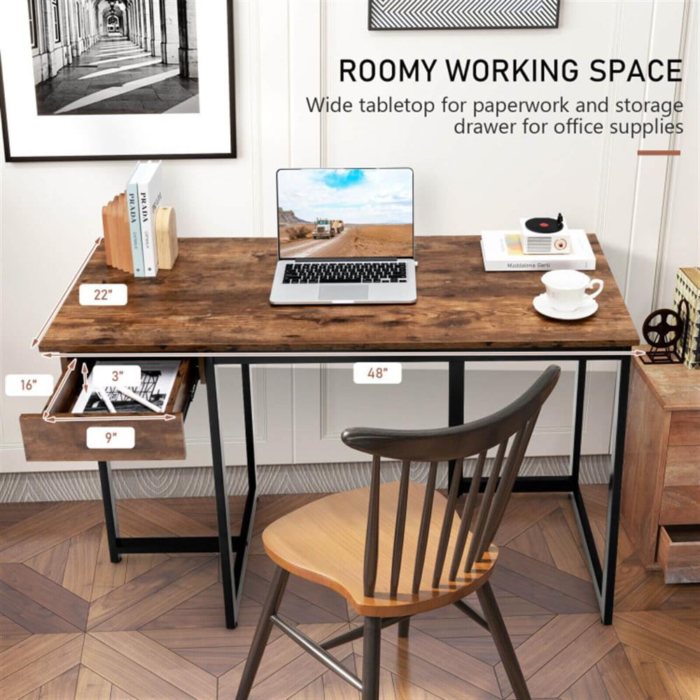 Demi Bonn 48" Computer Desk with Metal Frame and Adjustable Pads, Small Home Office Desk Study Writing Table, Brown