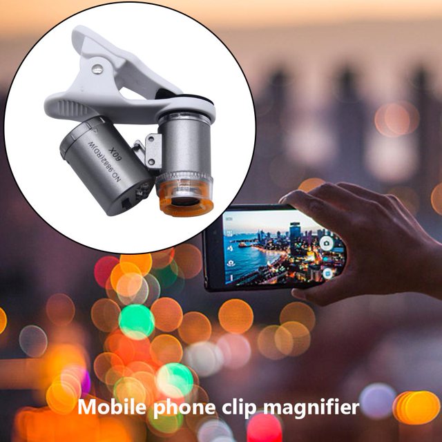 Microscopio para teléfono móvil 60X LED UV Lupa de gran aumento (gris)