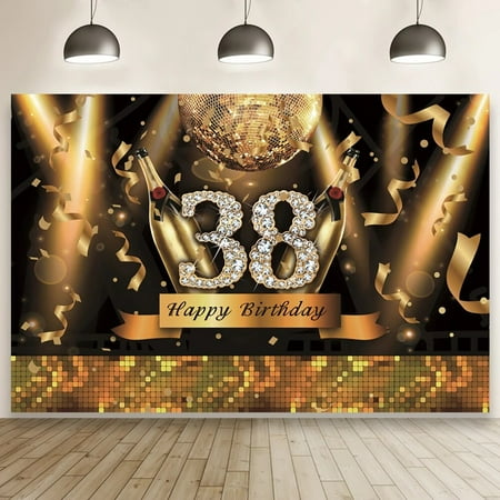 Image of Happy Birthday Theme Party Gold Rribbon Champagne Backdrop for Photography Background for Photo Studio Women Diamonds Decoration