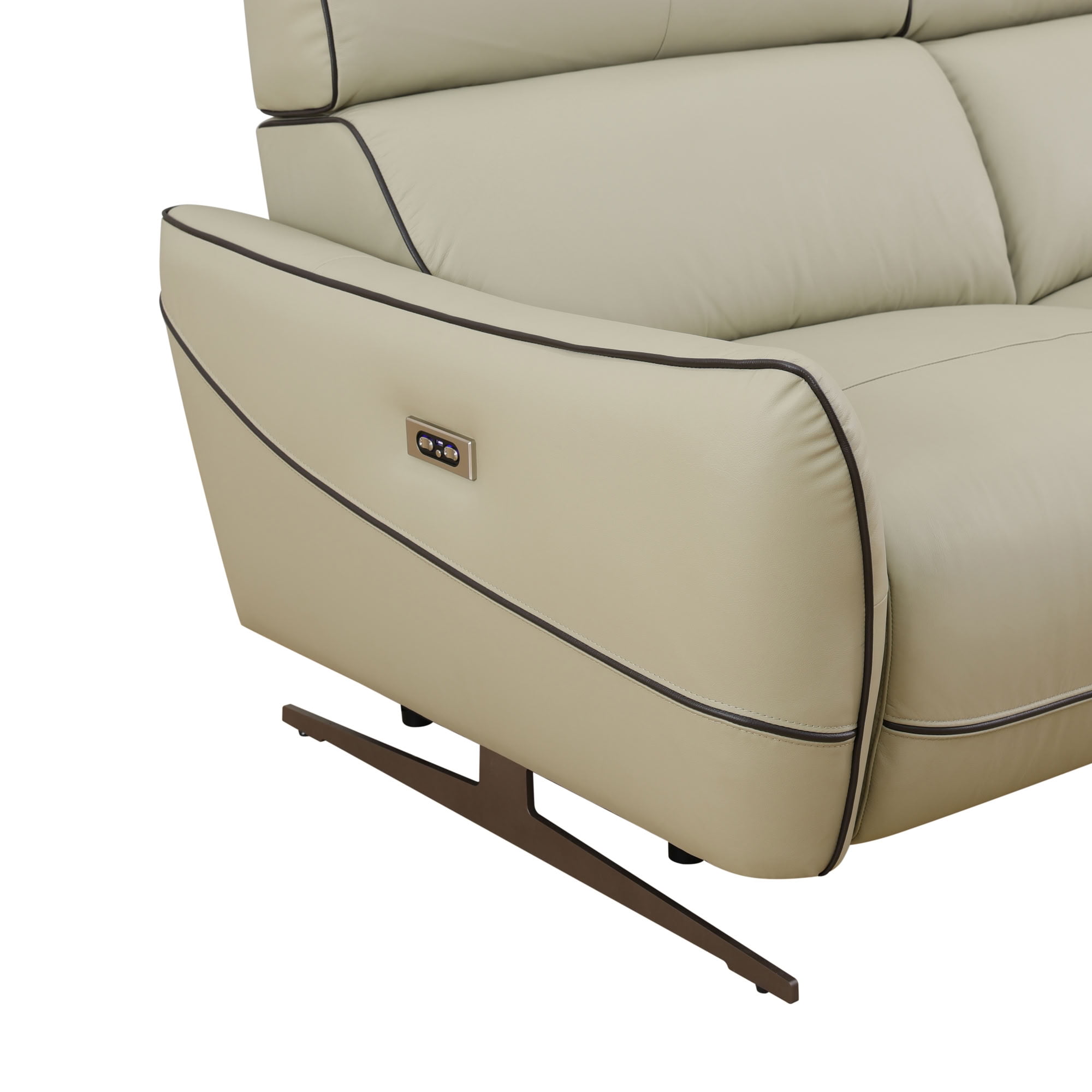 MAYEERTY 3-Seater Recliner Sofa, Top-Grain Leather with LED Lights & USB Charging for Apartment Living Room