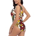 thumbnail image 4 of Pofeuu Retro Floral Butterfly Print Women's One Piece Swimsuits One Shoulder Swimwear Asymmetric Ruffle Monokinis Bathing Suits-XX-Large, 4 of 6
