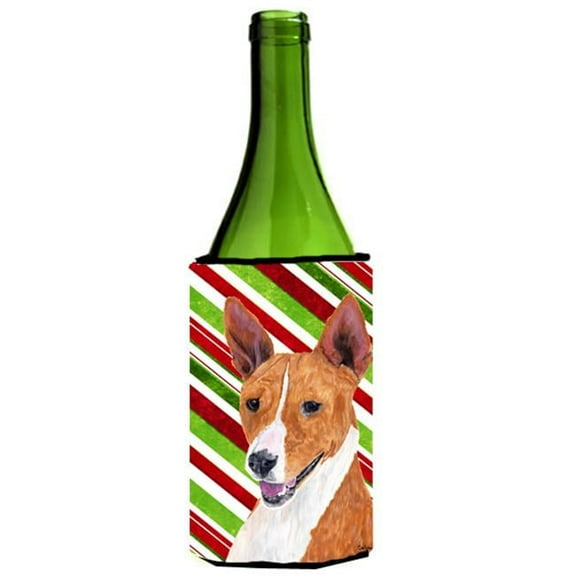 Basenji Candy Cane Holiday Christmas Wine bottle sleeve Hugger - 24 oz.