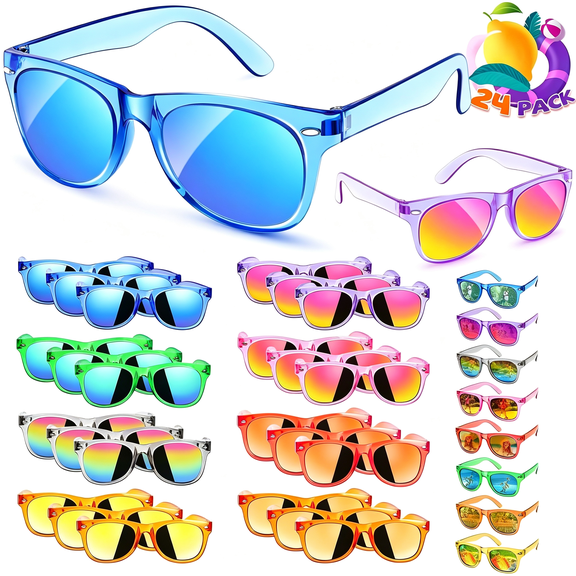 HBMYN Party Favors Kids Sunglasses Bulk-24Pcs Neon Sunglasses for Kid Age 3-8,Uv400 Protection Party Sunglasses Goodie Bags Stuffers for Kids Birthday Party Supply,End of the Year Gifts
