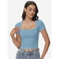 thumbnail image 3 of Women's Square Neck Crop Top - Short Sleeve Slim Fit T-Shirt, Casual Summer Workout Tee, 3 of 6
