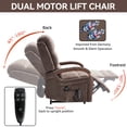 thumbnail image 4 of Dual Motor Power Lift Recliner Chair with Massage and Heat for Elderly, 180° Lying Flat Adjustable Lift Chair with 3 Positions, Solid Wood Armrests and Chenille Fabric, Brown, 4 of 8