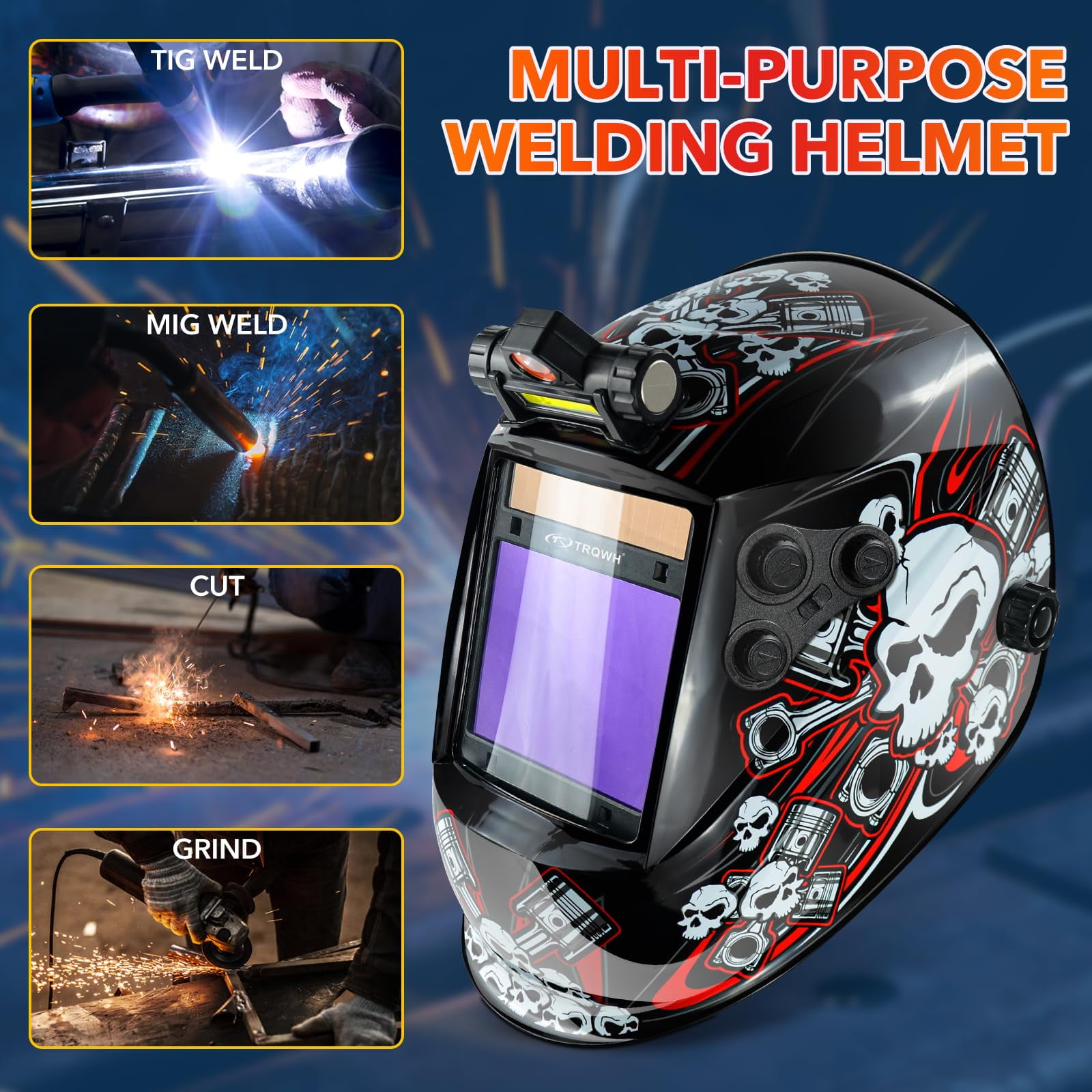 Large View 3.94" x 3.15" Welding Helmet Auto Darkening Welding Hood with LED Light Solar Powered True Color 4 Arc Sensor Welding Mask Wide Shade 4/5-9/9-13 Weld Helmet with Grinding