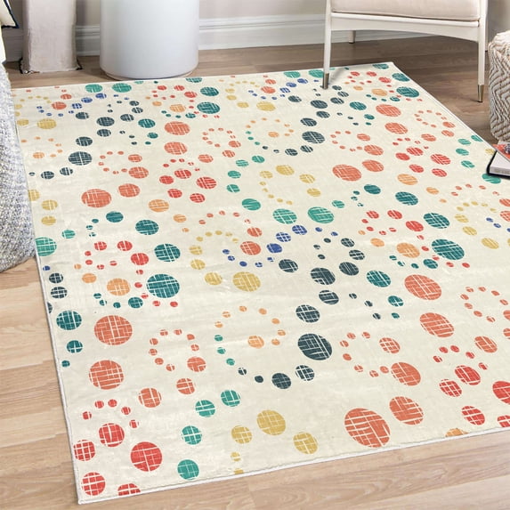 Modern Art Decorative Rug, Grunge Polka Dots Spots Backdrop Motif Retro Nostalgic Aesthetic Image Print, Quality Carpet for Bedroom Dorm and Living Room, 6 Sizes, Dark Coral, by Ambesonne