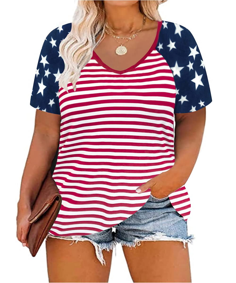 TIYOMI Womens Plus Size American Flag Tops 3x 4th of July Tops Color ...