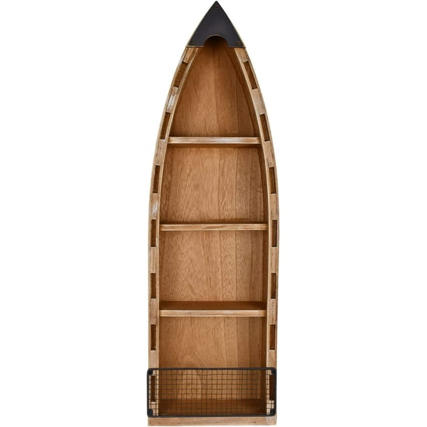 Wooden Boat Decor with Shelf Hanging Wood Boat Decoration for Wall