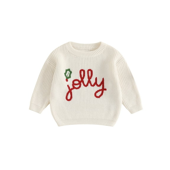 Toddler Kids Little Boy Girl Christmas Sweater 3 6 9 12 18 24 Months 2T 3T 4T 5T Letter Embroidery Long Sleeve Crew Neck Pullover Knit Tops for Winter Fall