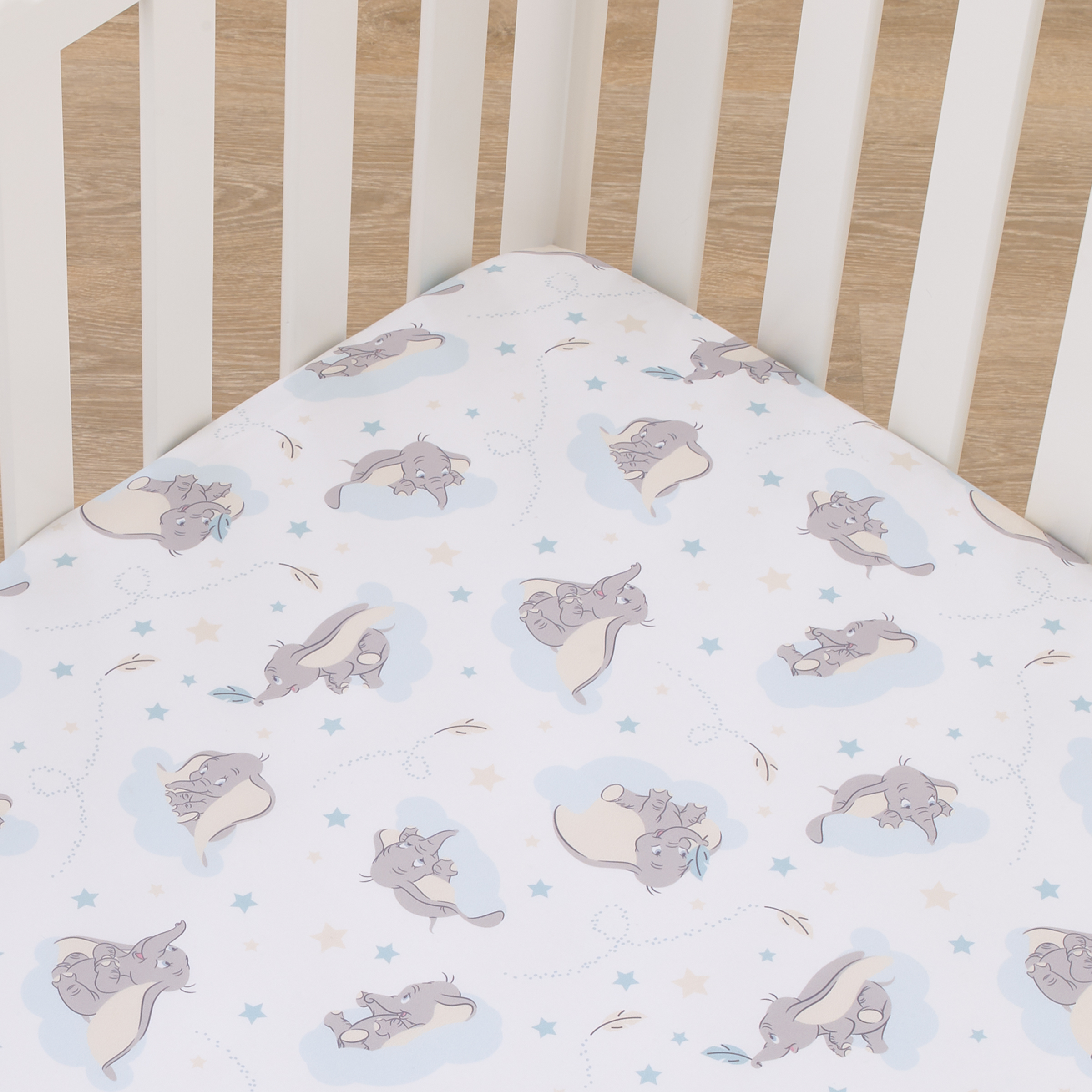 Disney Dumbo Light Blue, Gray, and White Fitted Crib Sheet