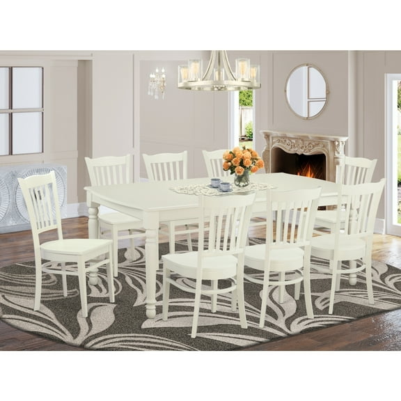 9 Piece Dining Set - Kitchen Table with 8 Chairs - 42x78 Inch Rectangle Table - Linen White Finish