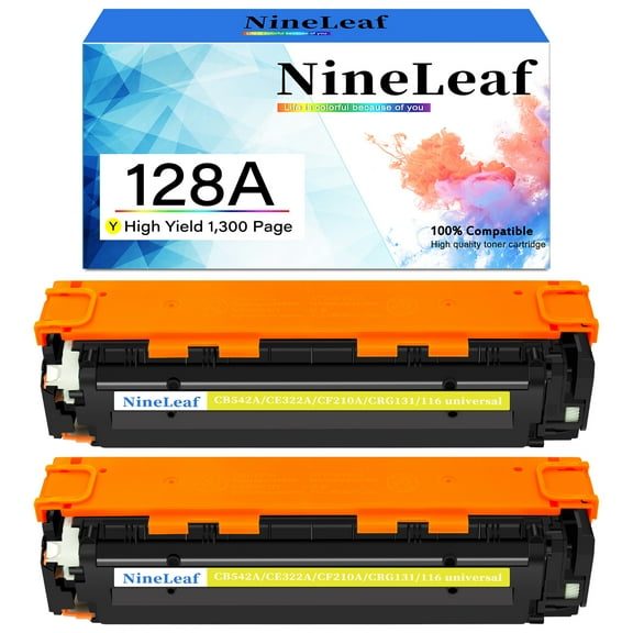 NineLeaf High Capacity Compatible Toner Cartridge Replacement for HP 128A CE322A work for LaserJet Pro Color MFP CM1415fn CM1415fnw CP1525nw CP1525n Series Printers (Yellow,2 Pack)