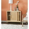 thumbnail image 3 of Blair Rattan Sliding Doors Cabinet with Shelves, Natural and Gold, 3 of 14
