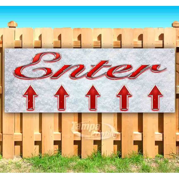 Enter Up Arrow Red & Chrome 13 oz Vinyl Banner With Metal Grommets