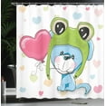 thumbnail image 3 of Ambesonne Cartoon Shower Curtain, Puppy Dog in Frog Hat, 69"Wx75"L, Blue Pink Green, 3 of 4