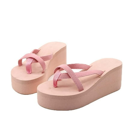 

Women s Solid Color Beach Flip-Flops High-Heeled Wedge With Thick-Legged Sandals