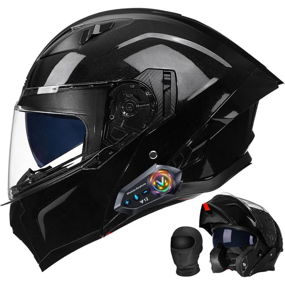 Bluetooth Modular Motorcycle Helmet DOT Approved Flip-Up Dual Visor Ventilation System Removable Liner Sunshield for Adults Men Women S-XXXL