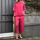 thumbnail image 5 of Conjunto de dos piezas de cuello redondo, camisa de manga corta suelta, Top de pierna ancha con bolsillo, pantalones informales, traje elegante de oficina, moda, 2024, 5 of 5