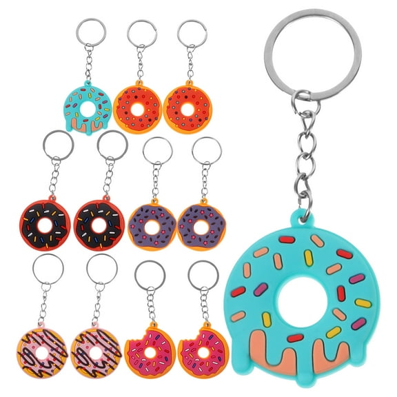 Raindrops 12Pcs Cute Key Chain Doughnut Shaped Keychain Assorted Color Pvc Decorative Backpack Pendant present Option