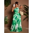 thumbnail image 3 of Plus Size Green & White Tie Dye One Shoulder Ruched Waist Cutout Maxi Dress For Spring Summer Vacation Party, 3 of 7
